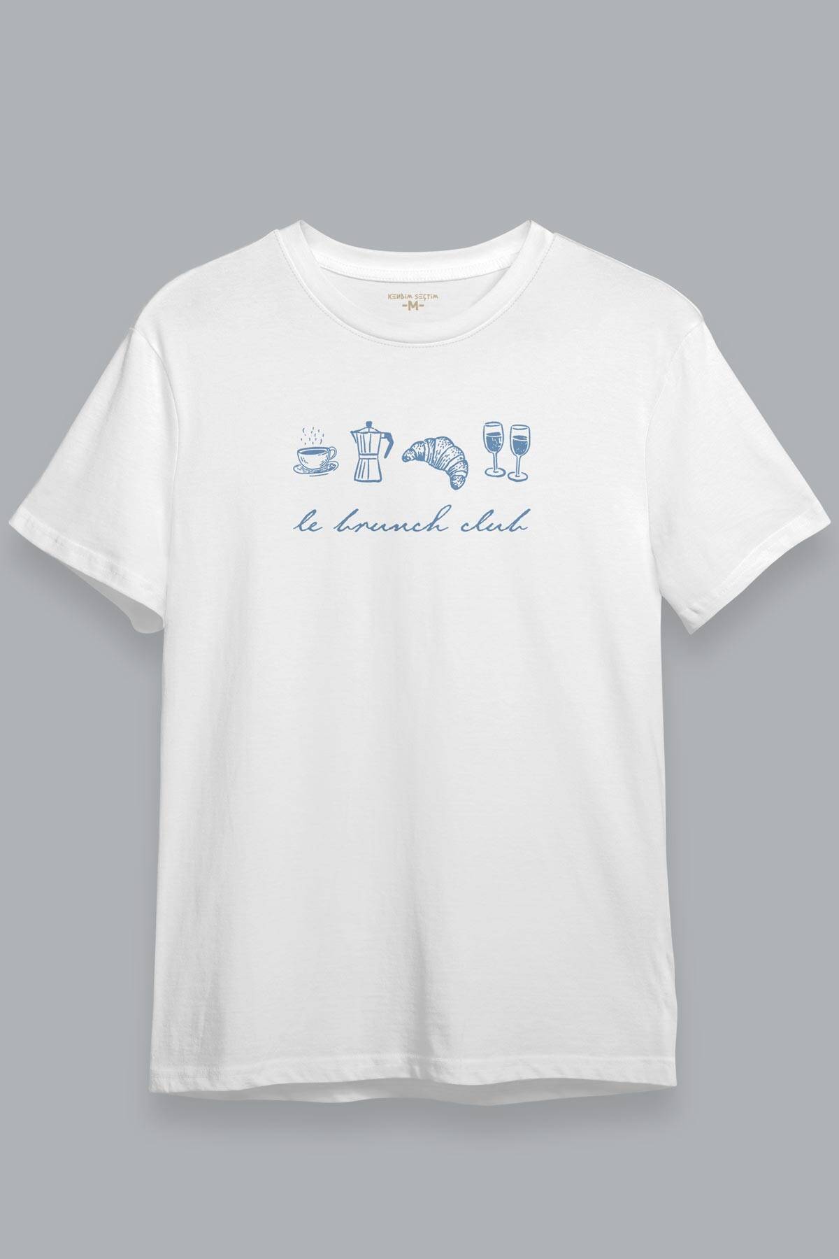 Le Brunch Club Beyaz Unisex Tişört Croissant Kahve Wine Minimal Tasarım Kısa Kollu T-shirt - 2