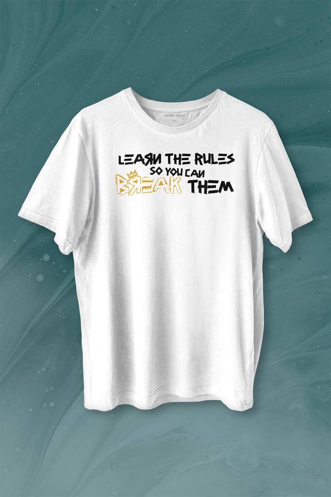 Learn The Rules Break Them Basquiat Kuralları Yık Baskılı Tişört Unisex T-shirt - 1