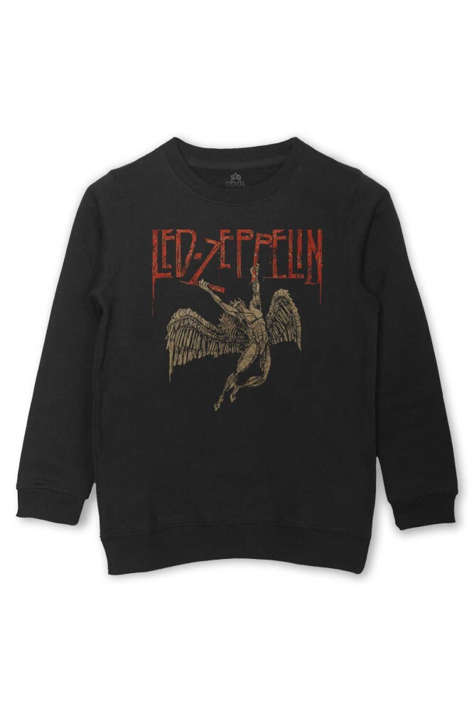 Led Zeppelin Falling Angel Rock Music Baskılı Çocuk Sweatshirt Siyah Sweat - So Cool