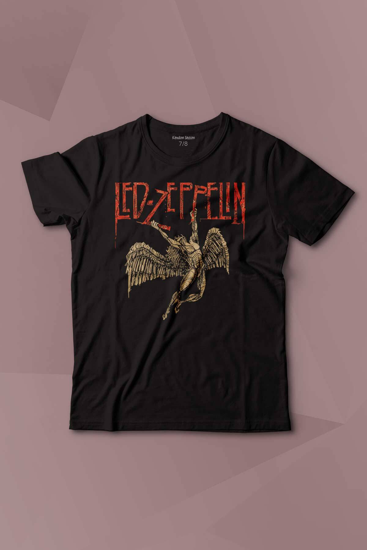 Led Zeppelin Falling Angel Rock Music Baskılı Çocuk Tişört Kısa Kollu - 1