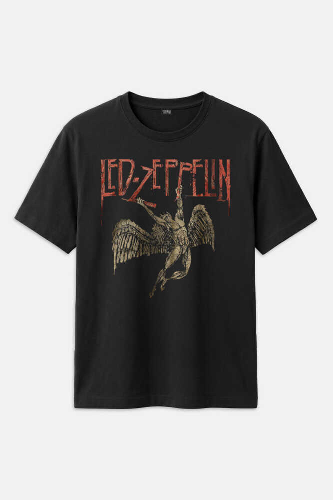 Led Zeppelin Falling Angel Rock Music Baskılı Tişört Unisex T-Shirt (1)