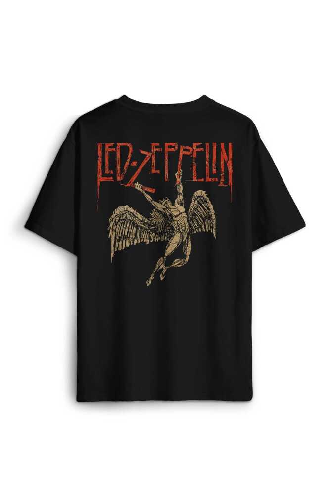 Led Zeppelin Falling Angel Rock Music Sırt Ön Baskılı Oversize Tişört Unisex T-Shirt (1)