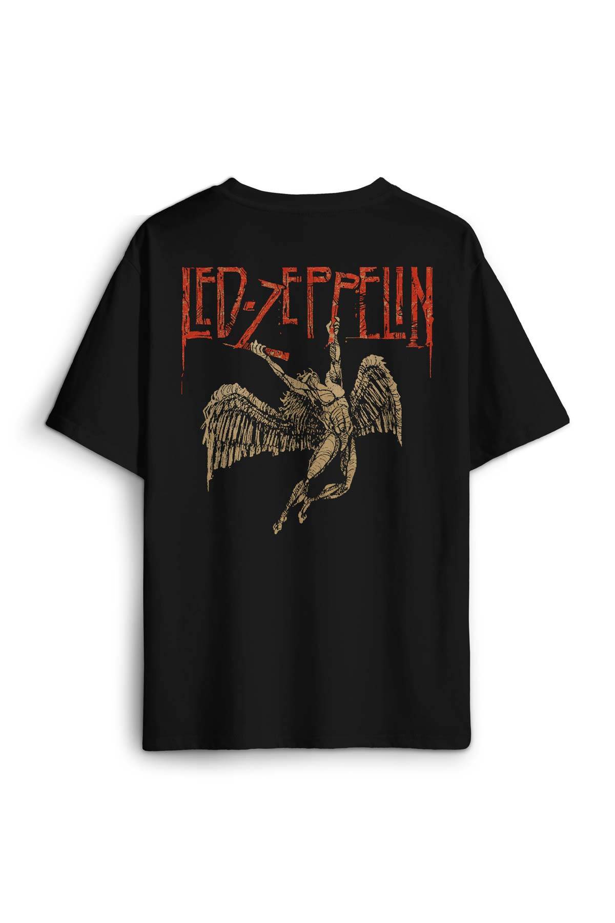 Led Zeppelin Falling Angel Rock Music Sırt Ön Baskılı Oversize Tişört Unisex T-Shirt - 2