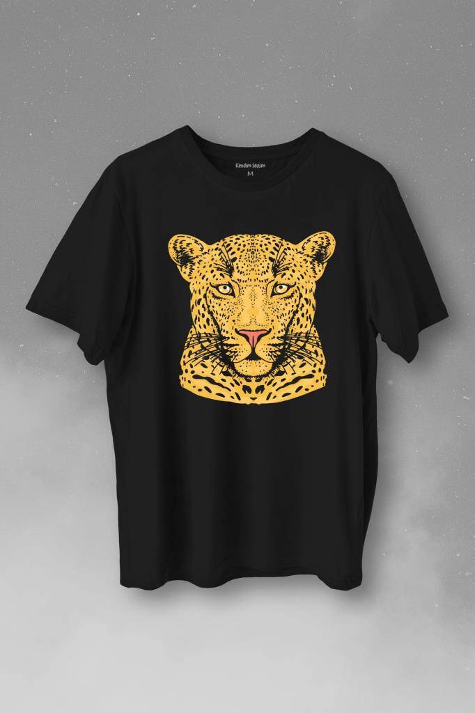 Leopard Face Çıta Lepoar Yüzü Lion Head Baskılı Tişört Unisex T-Shirt - 1
