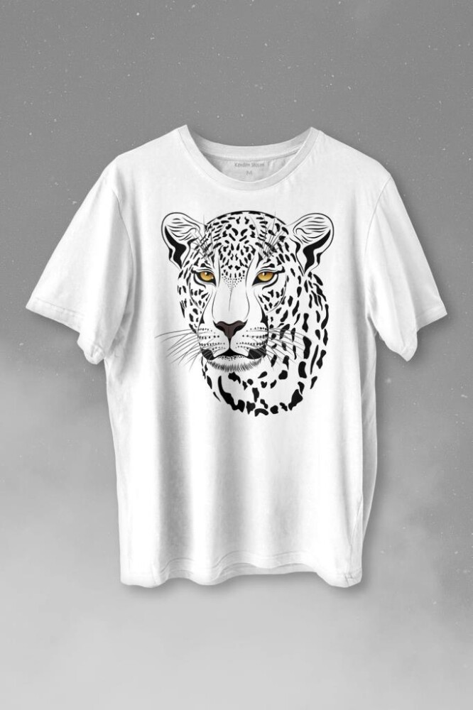 Leopard Face Çıta Lepoar Yüzü Lion Head Baskılı Tişört Unisex T-shirt - 1