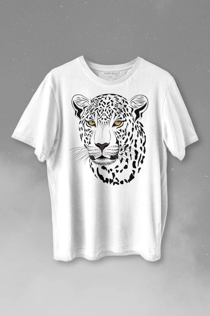 Leopard Face Çıta Lepoar Yüzü Lion Head Baskılı Tişört Unisex T-shirt - 1