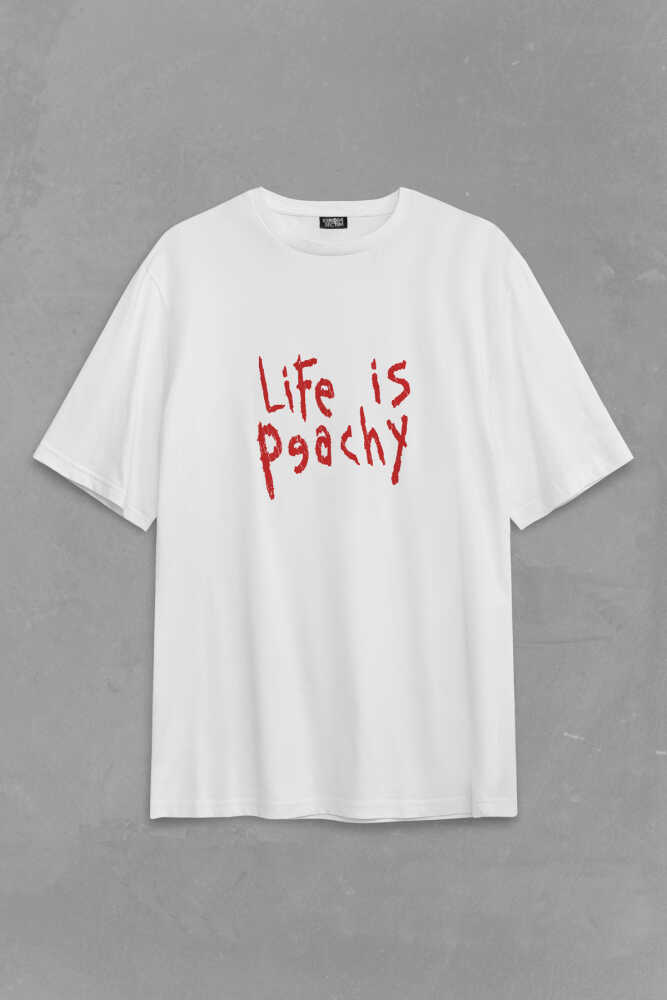 Life is Peachy Korn Metal Music Numetal RapCore Guitar Yazı Baskılı Oversize Beyaz T-shirt - 1