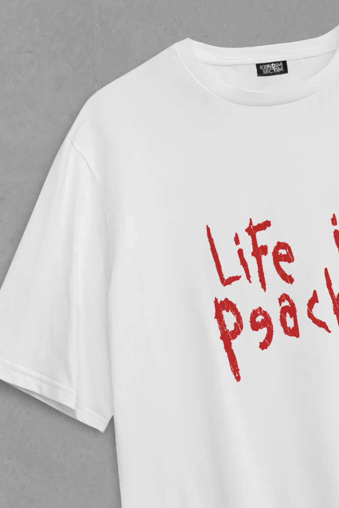 Life is Peachy Korn Metal Music Numetal RapCore Guitar Yazı Baskılı Oversize Beyaz T-shirt (1)