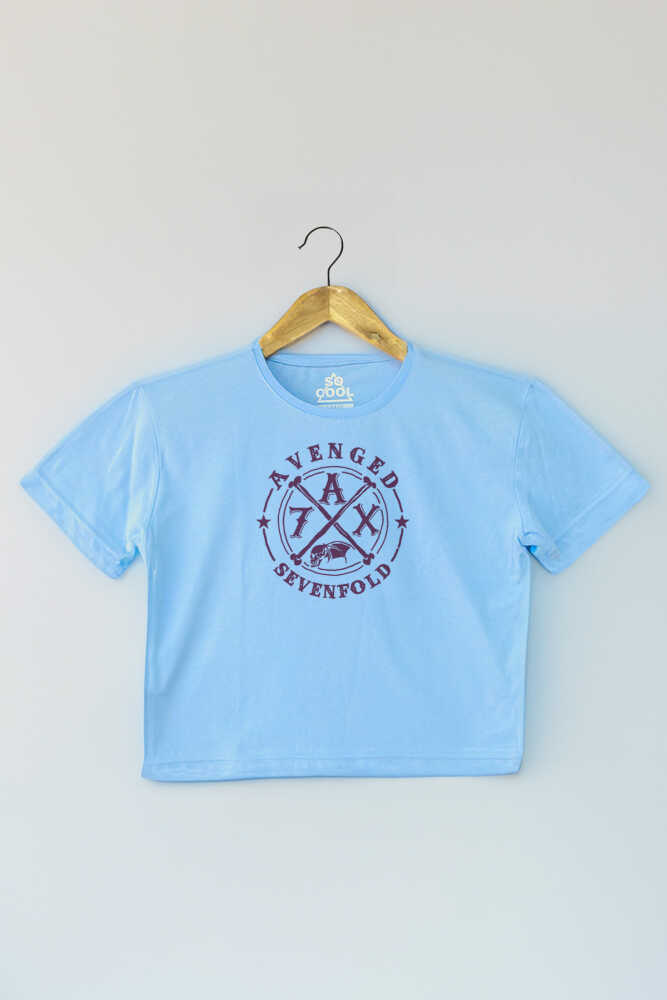Light Blue Crop T-shirt Avenged Sevenfold Metal Rock Music Mavi Renk Kadın Tişört Baby Tee