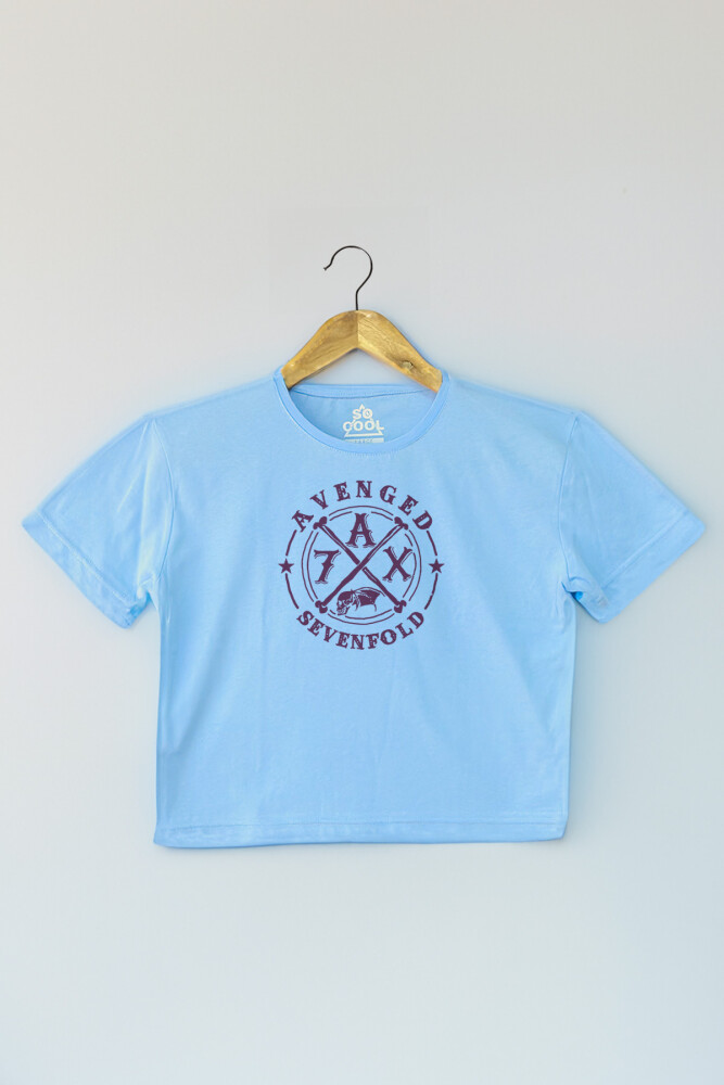 Light Blue Crop T-shirt Avenged Sevenfold Metal Rock Music Mavi Renk Kadın Tişört Baby Tee - 1