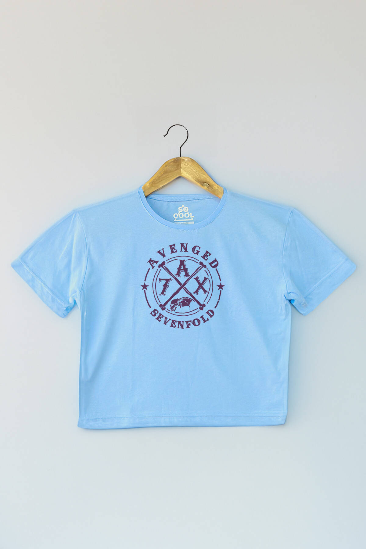 Light Blue Crop T-shirt Avenged Sevenfold Metal Rock Music Mavi Renk Kadın Tişört Baby Tee - 1