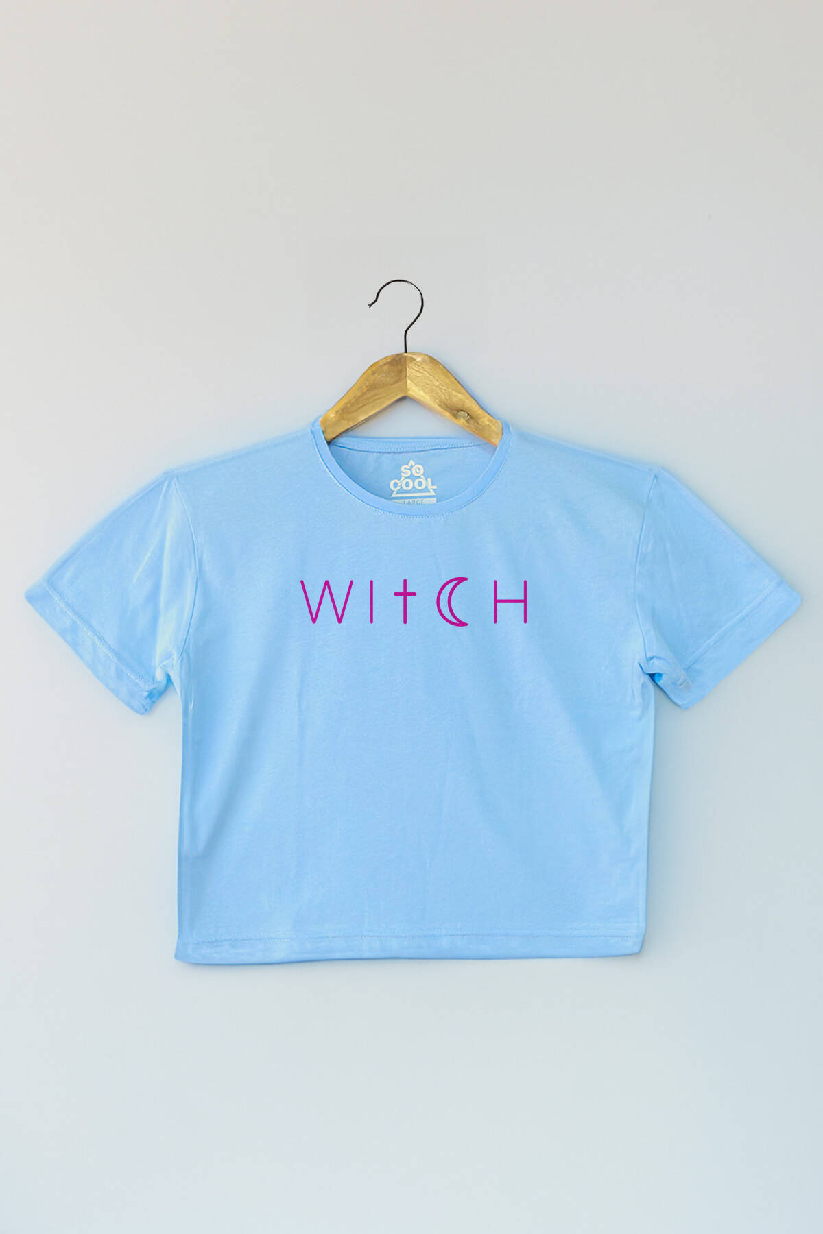 Light Blue Crop T-shirt Witch Cadı Mavi Renk Kadın Tişört Baby Tee