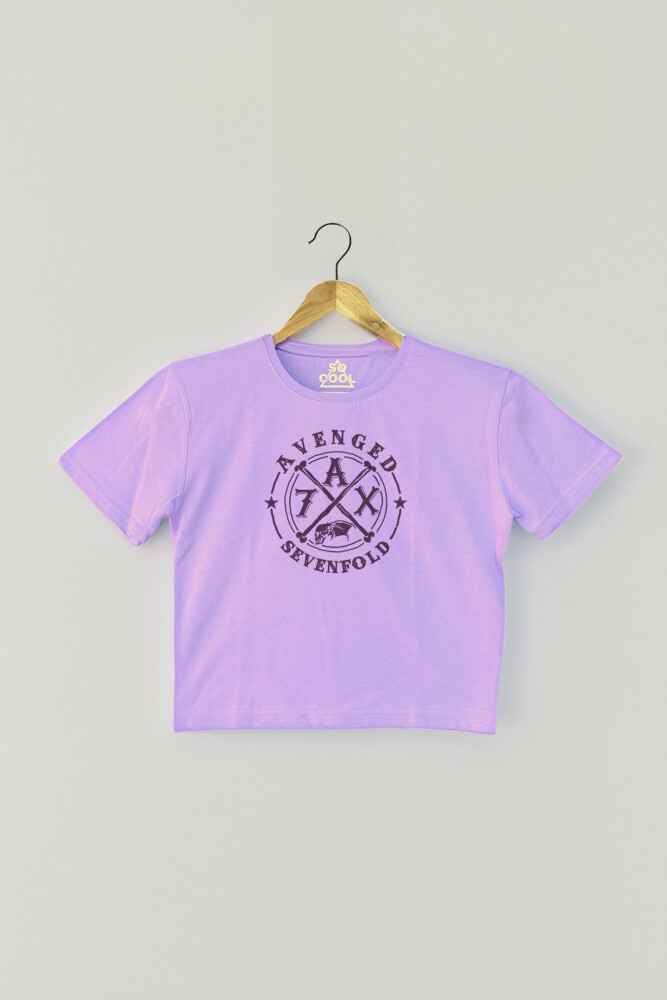 Lila Crop T-shirt Avenged Sevenfold Metal Rock Music Mor Renk Kadın Tişört Baby Tee - 1