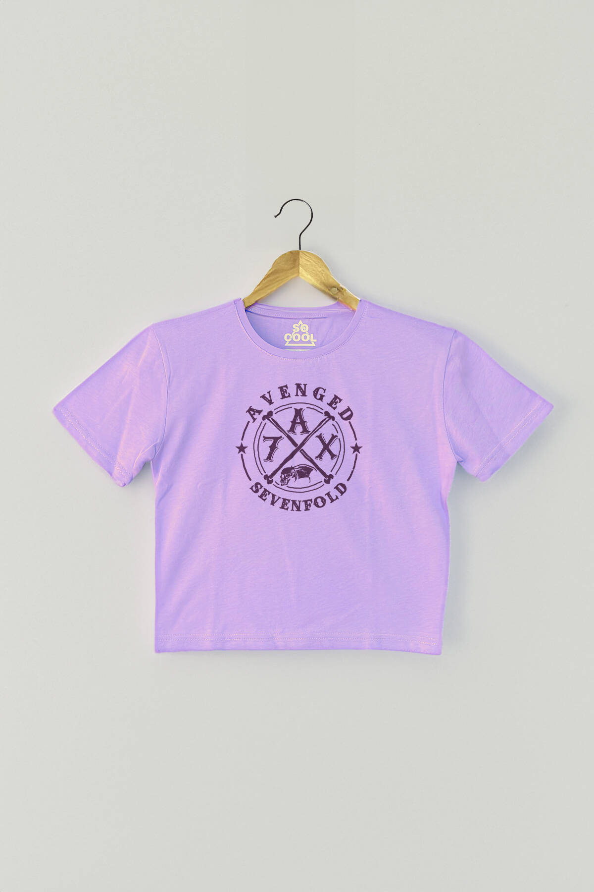 Lila Crop T-shirt Avenged Sevenfold Metal Rock Music Mor Renk Kadın Tişört Baby Tee