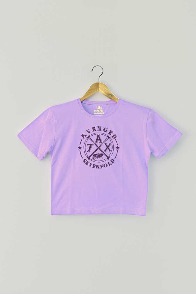 Lila Crop T-shirt Avenged Sevenfold Metal Rock Music Mor Renk Kadın Tişört Baby Tee - 1