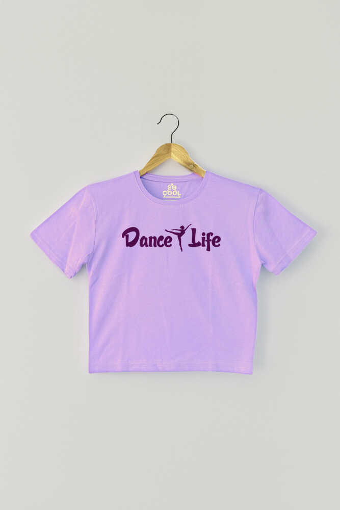 Lila Crop T-shirt Dance Life Dans Hayattır Bale Hip Hop Dancing Mor Renk Kadın Tişört Baby Tee - 1