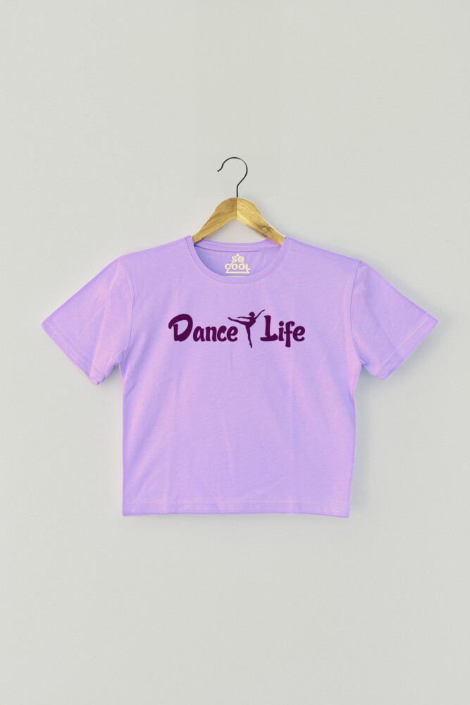 Lila Crop T-shirt Dance Life Dans Hayattır Bale Hip Hop Dancing Mor Renk Kadın Tişört Baby Tee - 1