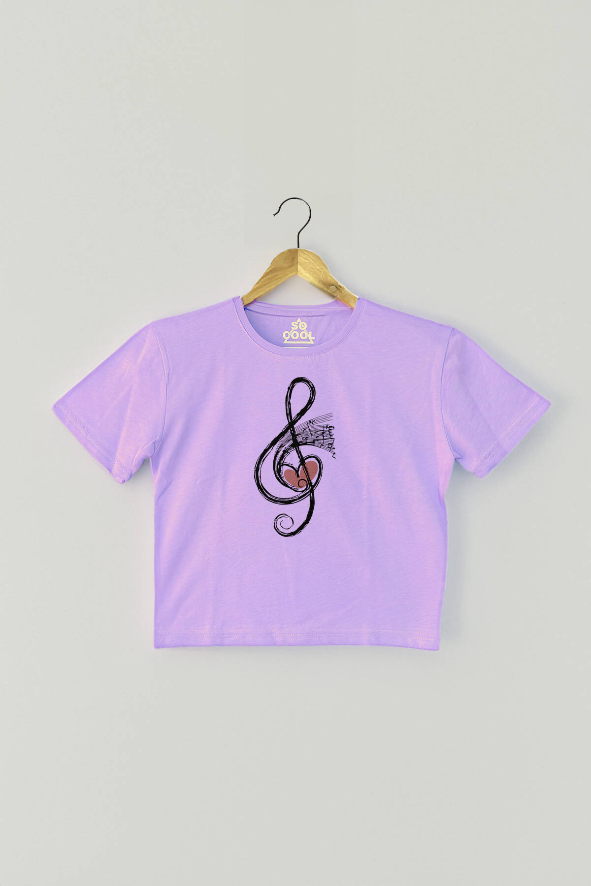 Lila Crop T-shirt Müzik Nota Sol Anahtarı Music Mor Renk Kadın Tişört Baby Tee - 1