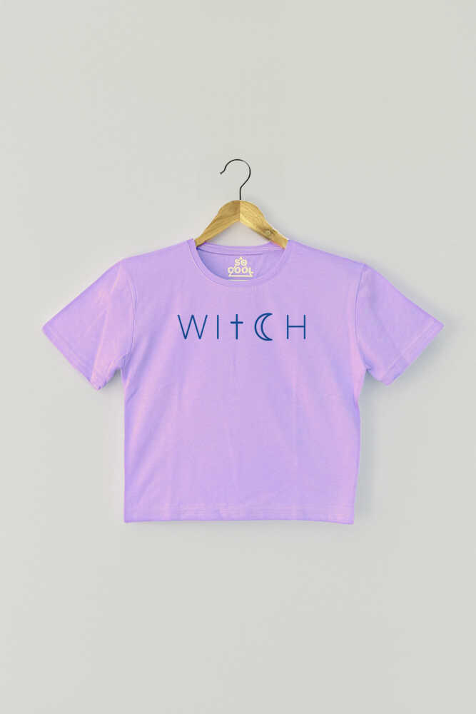Lila Crop T-shirt Witch Cadı Mor Renk Kadın Tişört Baby Tee - 1