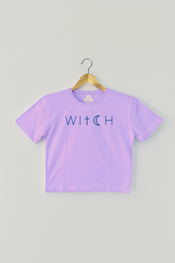 Lila Crop T-shirt Witch Cadı Mor Renk Kadın Tişört Baby Tee - 1