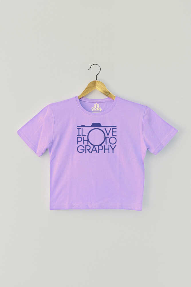 Lila Crop T-shirtI Love Photography Fotoğrafçı Mor Renk Kadın Tişört Baby Tee - 2