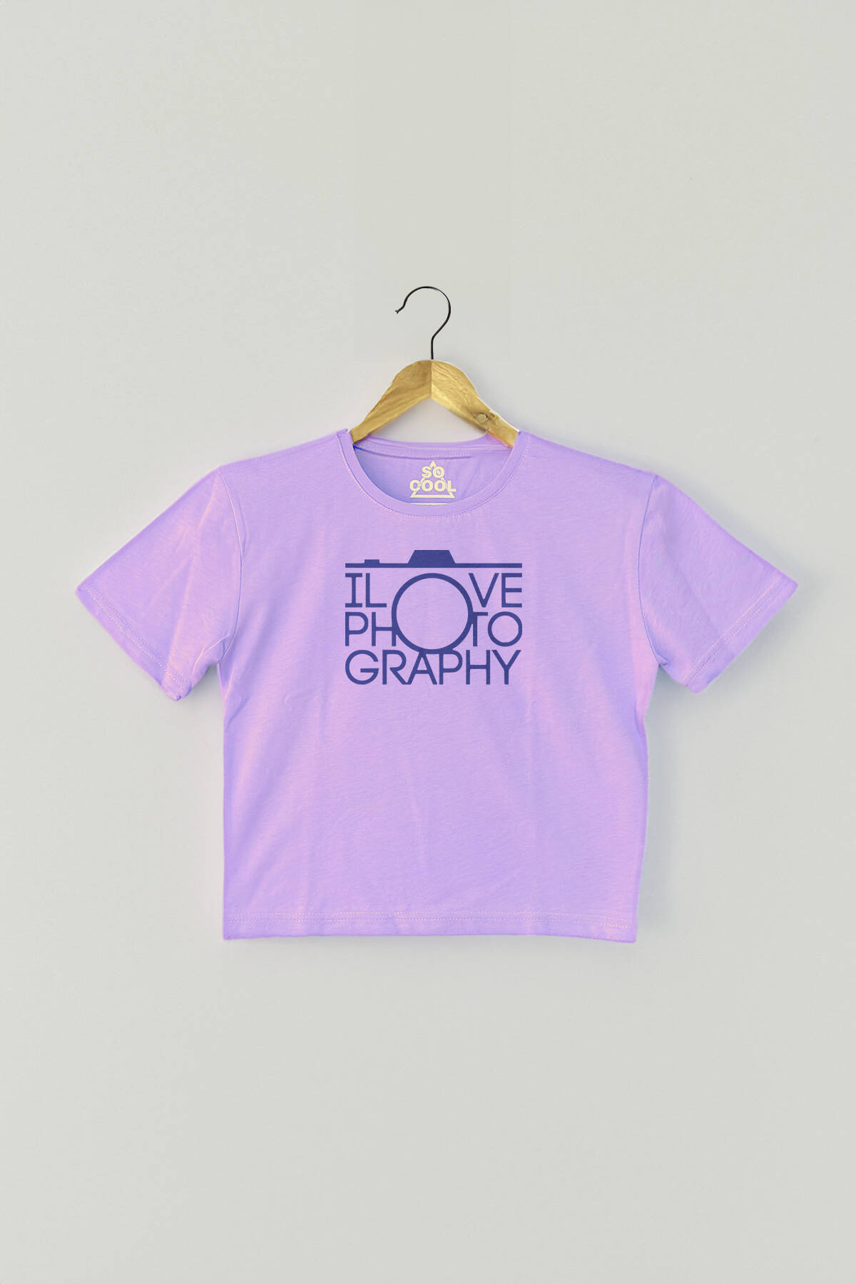 Lila Crop T-shirtI Love Photography Fotoğrafçı Mor Renk Kadın Tişört Baby Tee (1)