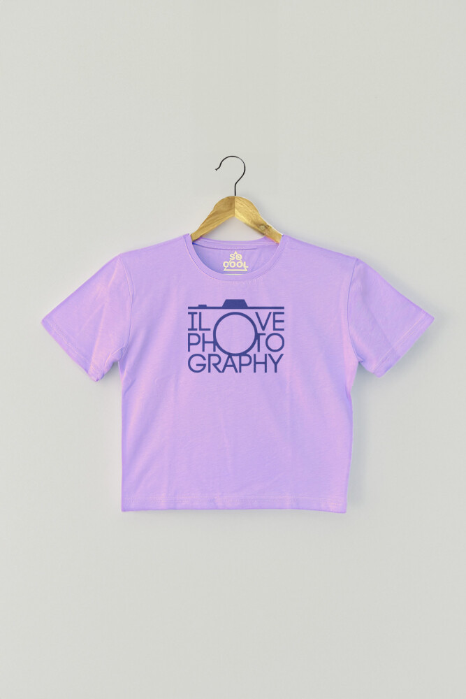 Lila Crop T-shirtI Love Photography Fotoğrafçı Mor Renk Kadın Tişört Baby Tee - 2