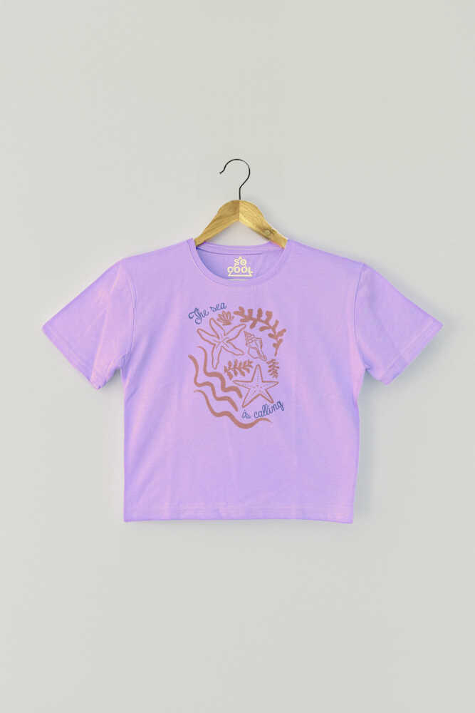 Lila Crop Top The Sea is Calling Summer Vibe Deniz Güneş Kum Yaz Kadın Tişört Kısa Kollu T-shirt - 2