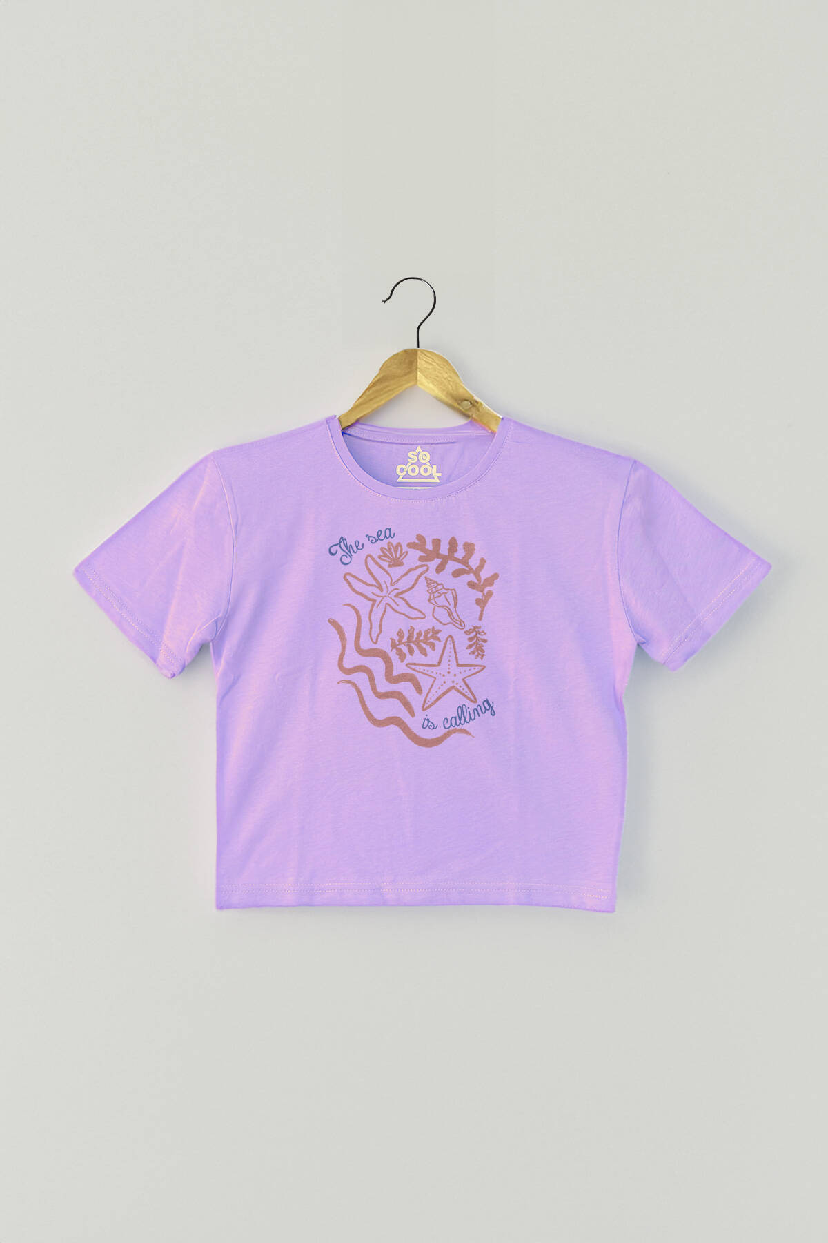 Lila Crop Top The Sea is Calling Summer Vibe Deniz Güneş Kum Yaz Kadın Tişört Kısa Kollu T-shirt (1)