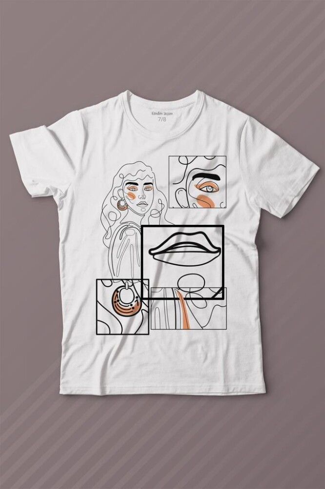 Line Art Kadın Çizim Minimal Baskılı Tişört Çocuk T-shirt - KENDİM SEÇTİM