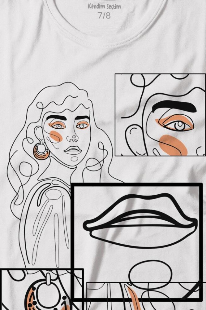 Line Art Kadın Çizim Minimal Baskılı Tişört Çocuk T-shirt - 2