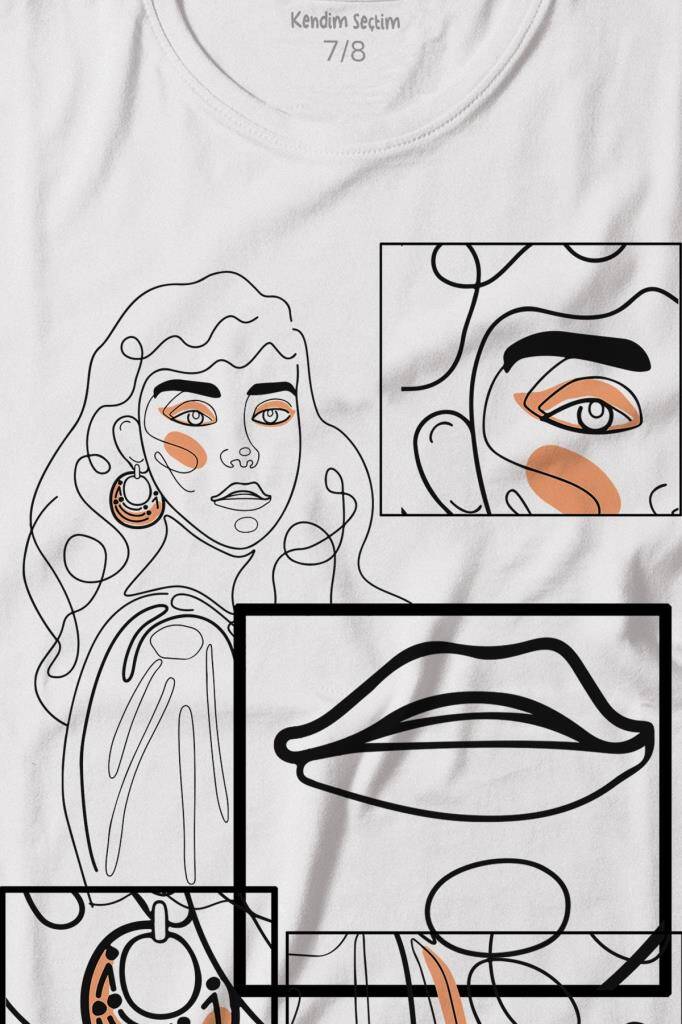 Line Art Kadın Çizim Minimal Baskılı Tişört Çocuk T-shirt - 2