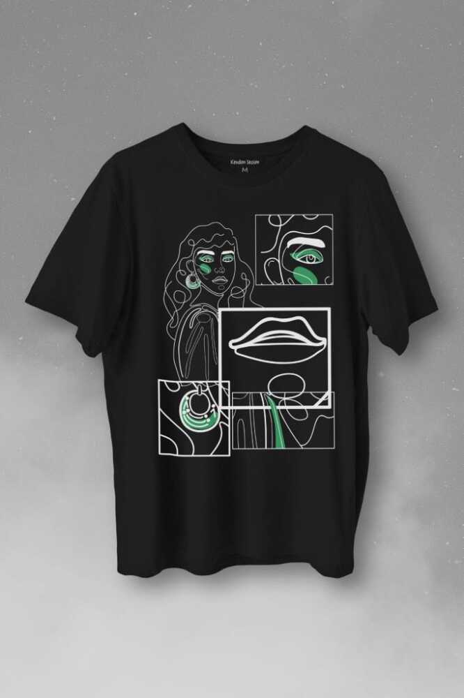 Line Art Kadın Çizim Minimal Baskılı Tişört Unisex T-Shirt - 1