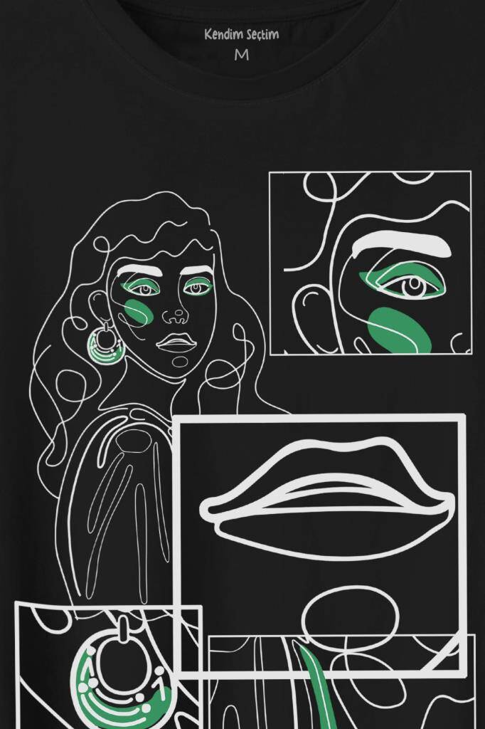 Line Art Kadın Çizim Minimal Baskılı Tişört Unisex T-Shirt (1)