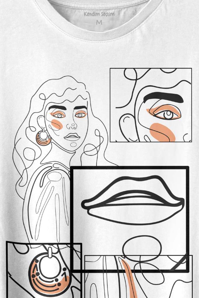 Line Art Kadın Çizim Minimal Baskılı Tişört Unisex T-shirt (1)