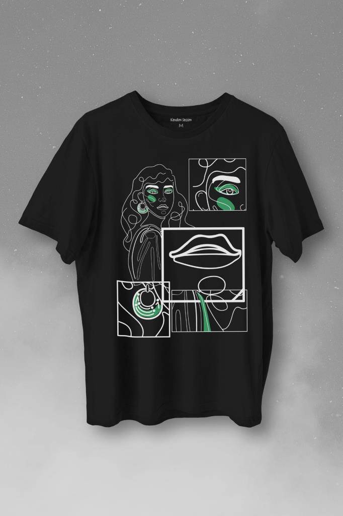 Line Art Kadın Çizim Minimal Baskılı Tişört Unisex T-Shirt - 1