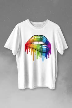 Lips Rainbow Dudak Gökkuşağı Baskılı Tişört Unisex T-shirt - 1