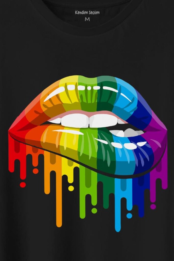 Lips Rainbow Dudak Gökkuşağı Baskılı Tişört Unisex T-Shirt - 2