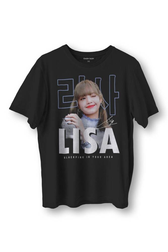 Lisa BlackPink Blac Pink Kore Music BLINK Baskılı Siyah Tişört