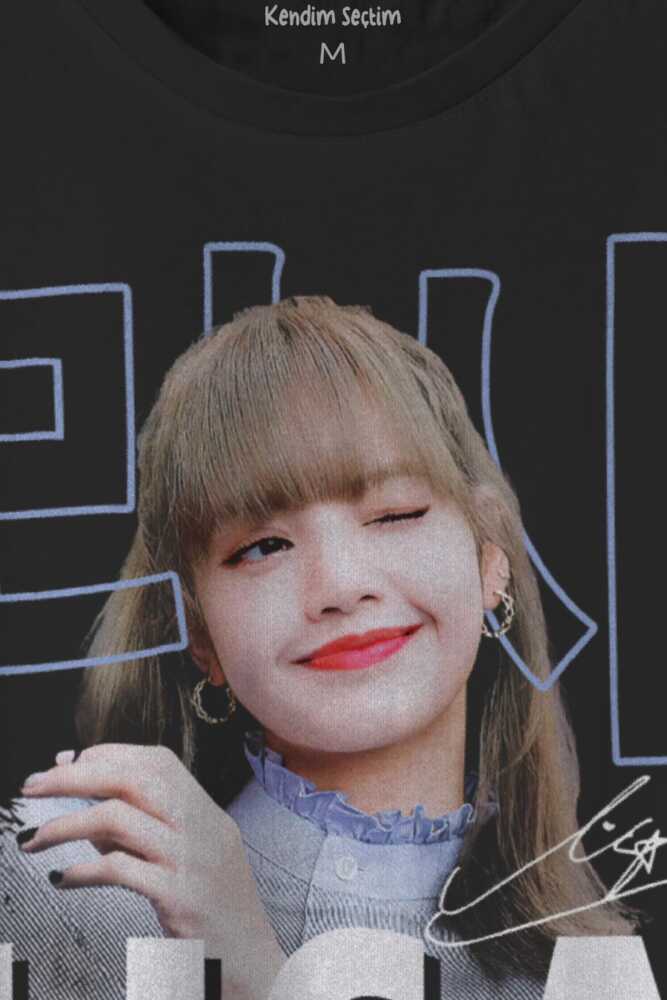 Lisa BlackPink Blac Pink Kore Music BLINK Baskılı Siyah Tişört (1)