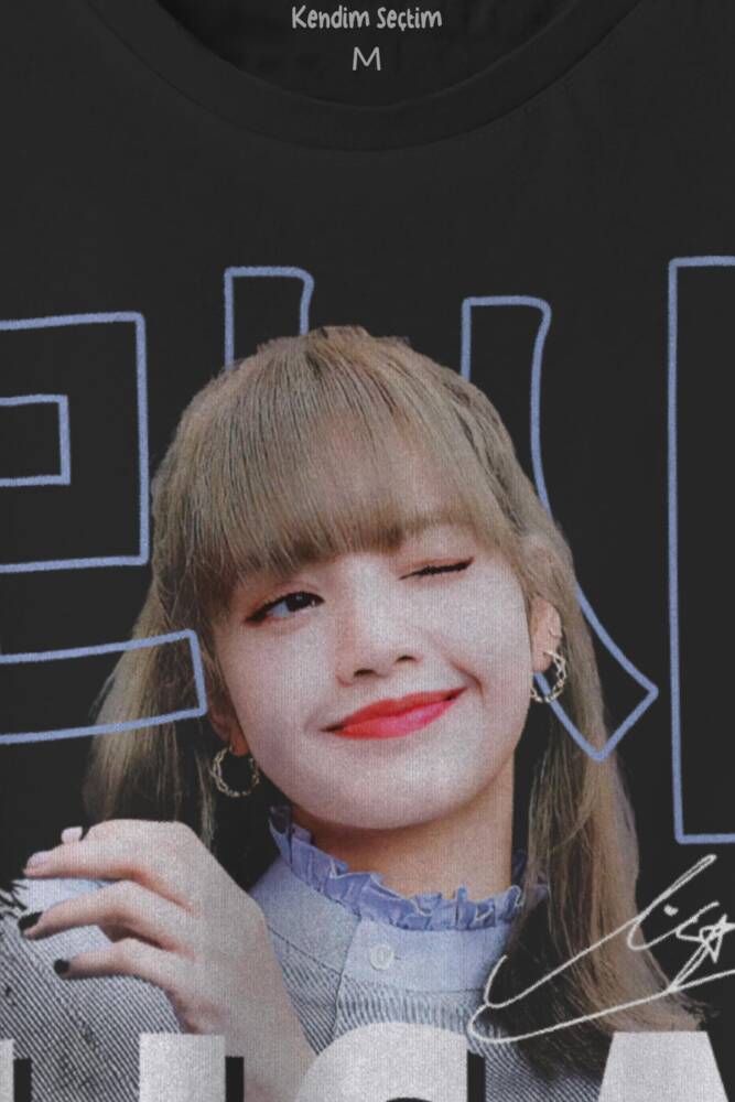 Lisa BlackPink Blac Pink Kore Music BLINK Baskılı Siyah Tişört (1)