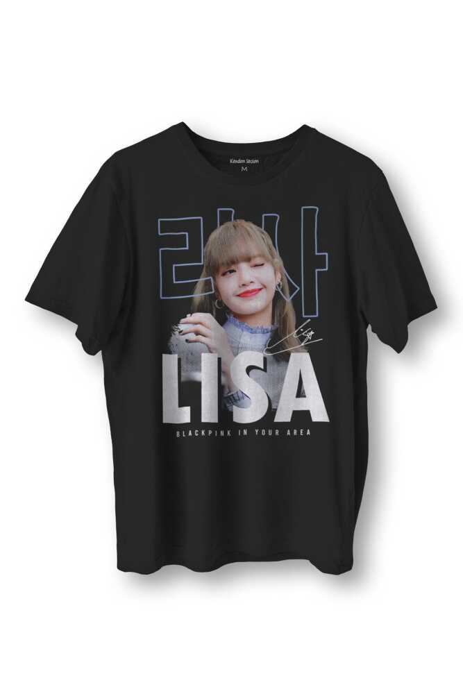 Lisa BlackPink Blac Pink Kore Music BLINK Baskılı Siyah Tişört - 1