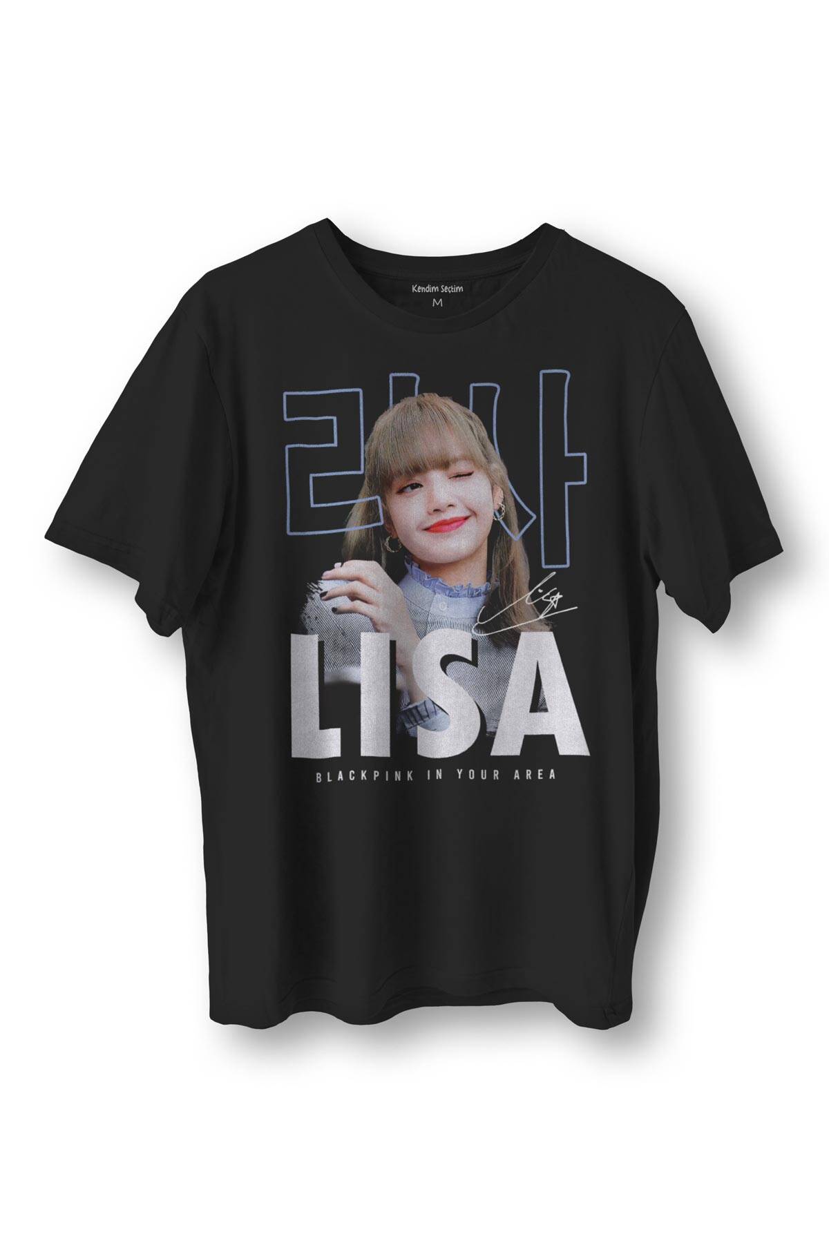 Lisa BlackPink Blac Pink Kore Music BLINK Baskılı Siyah Tişört - 1
