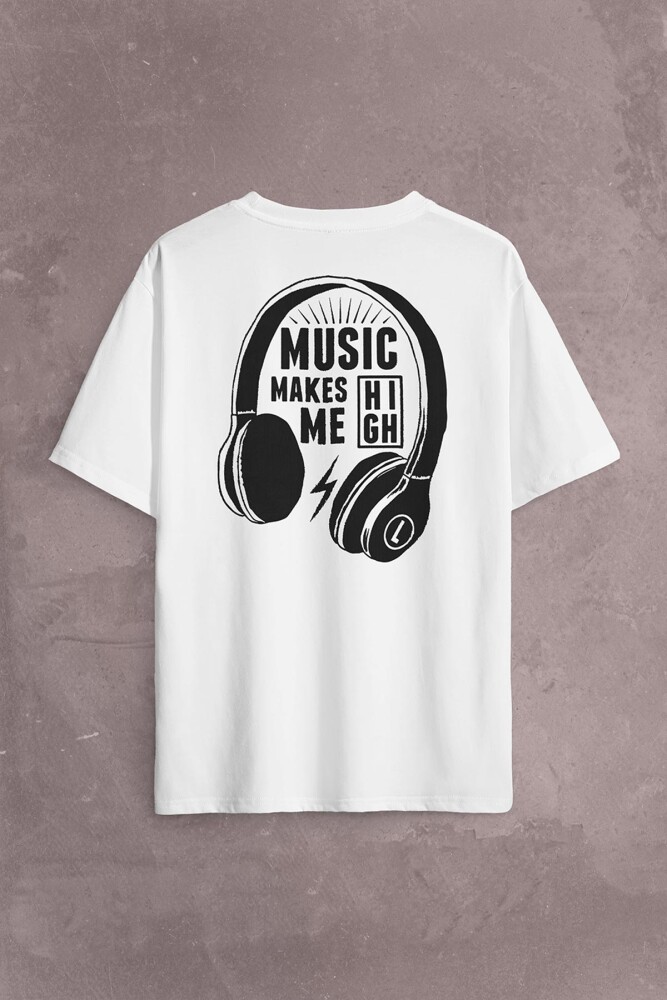 Lost Boyz Music Makes Me High Kulaklık Sırt Ön Baskılı Oversize Tişört Unisex T-Shirt - KENDİM SEÇTİM