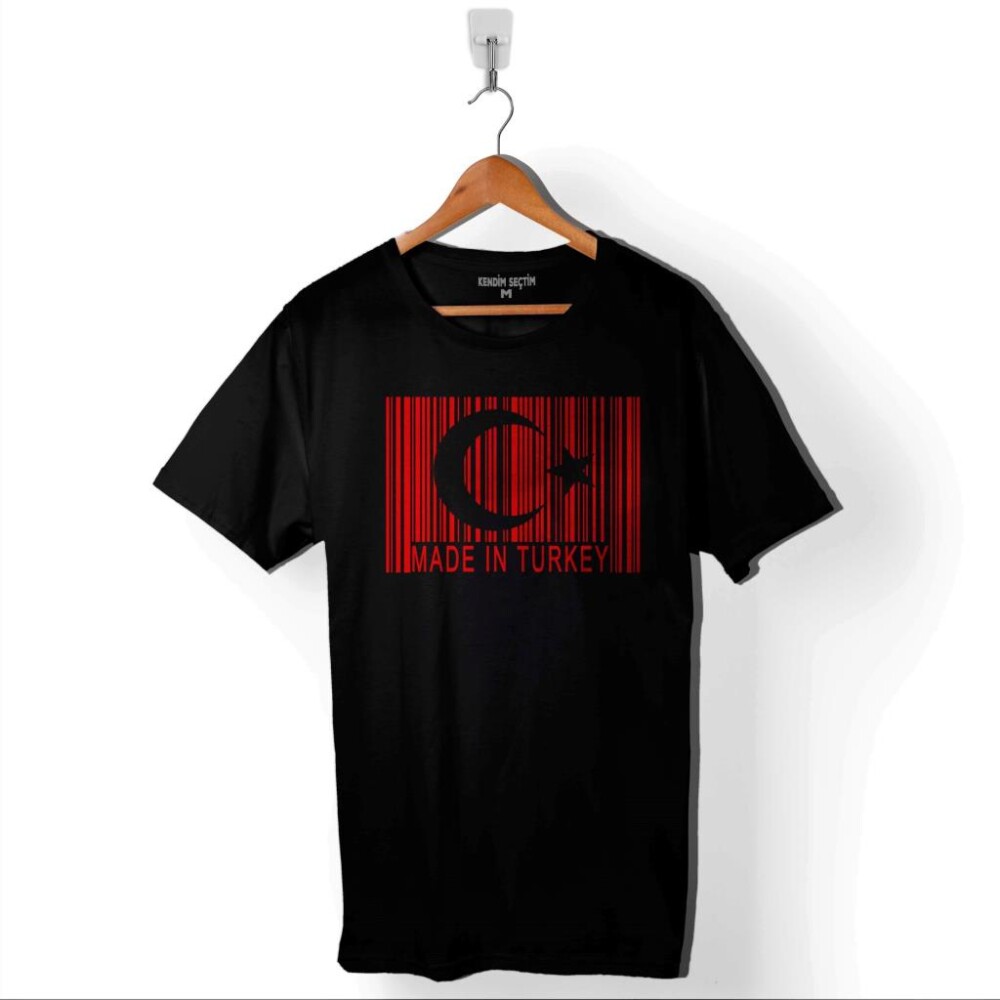 Made In Turkey Barkod Türk Bağrağı Ay Yıldız Baskılı Tişört Unisex T-Shirt - 1