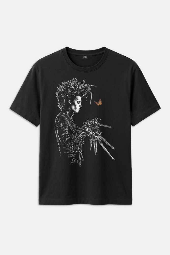 Makas Eller Edward Tim Burton Sinema Movie Jhony Deep Film Baskılı Unisex Regular Fit Siyah Tişört - 1