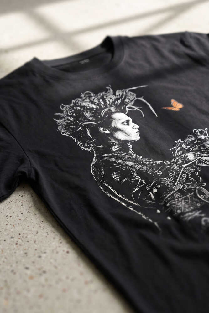 Makas Eller Edward Tim Burton Sinema Movie Jhony Deep Film Baskılı Unisex Regular Fit Siyah Tişört - 3