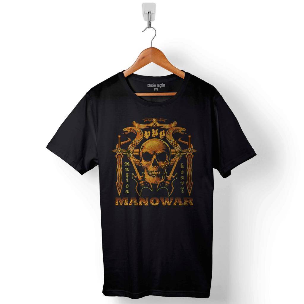 Manowar The Lord Of Steel Skull Baskılı Tişört Unisex T-Shirt - 1