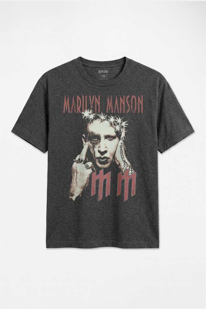 Marilyn Manson Industrial Metal Gotik Müzik Rock Unisex Regular Antrasit Melanj Tişört