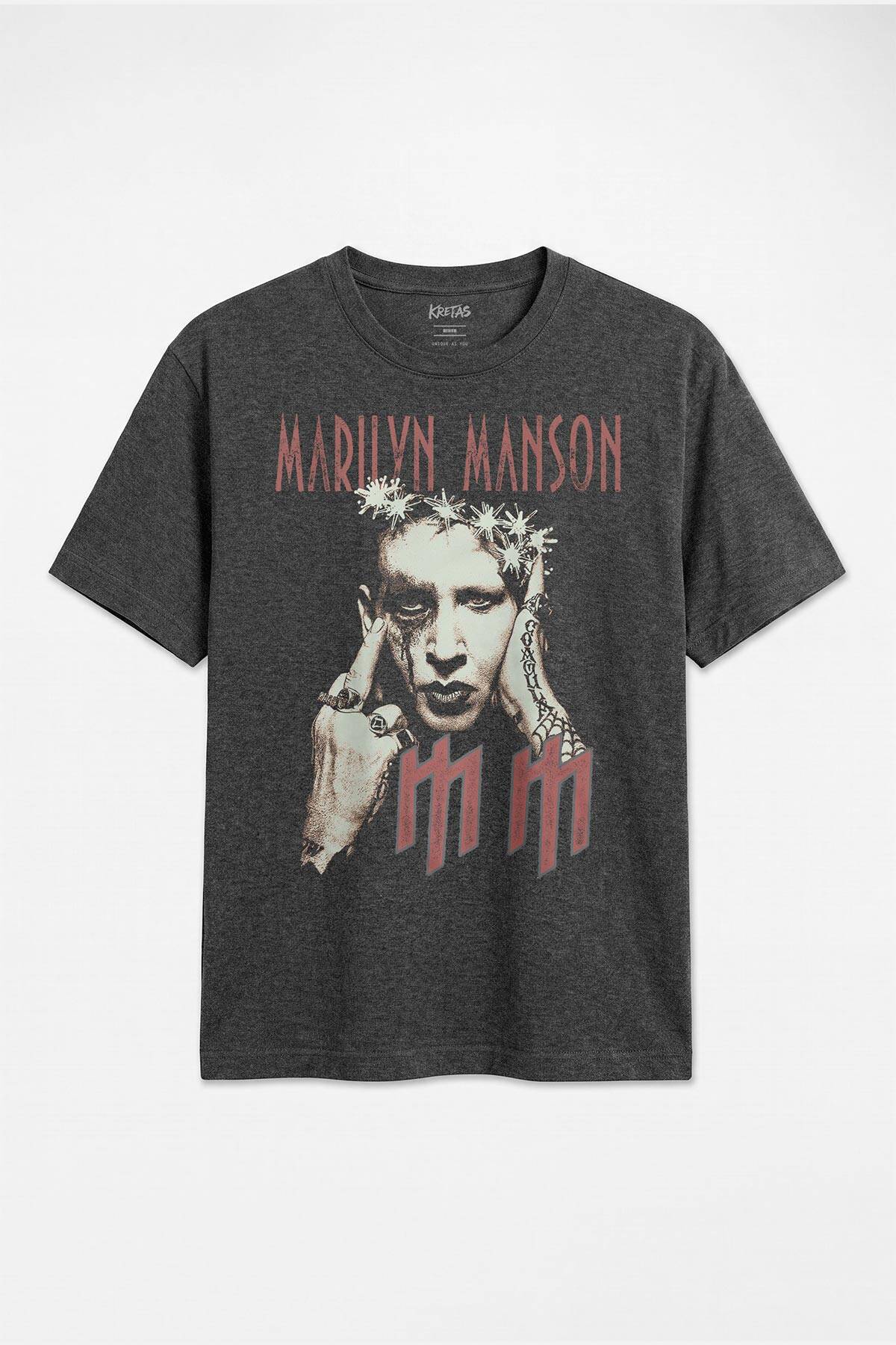 Marilyn Manson Industrial Metal Gotik Müzik Rock Unisex Regular Antrasit Melanj Tişört